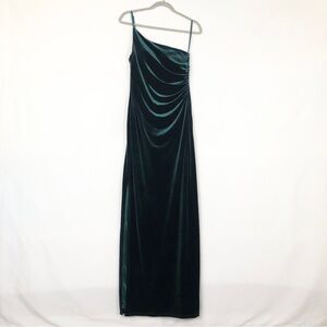 Revelry Jade Velvet Dress Classic Emerald Size 4 One Shoulder Ruched Green